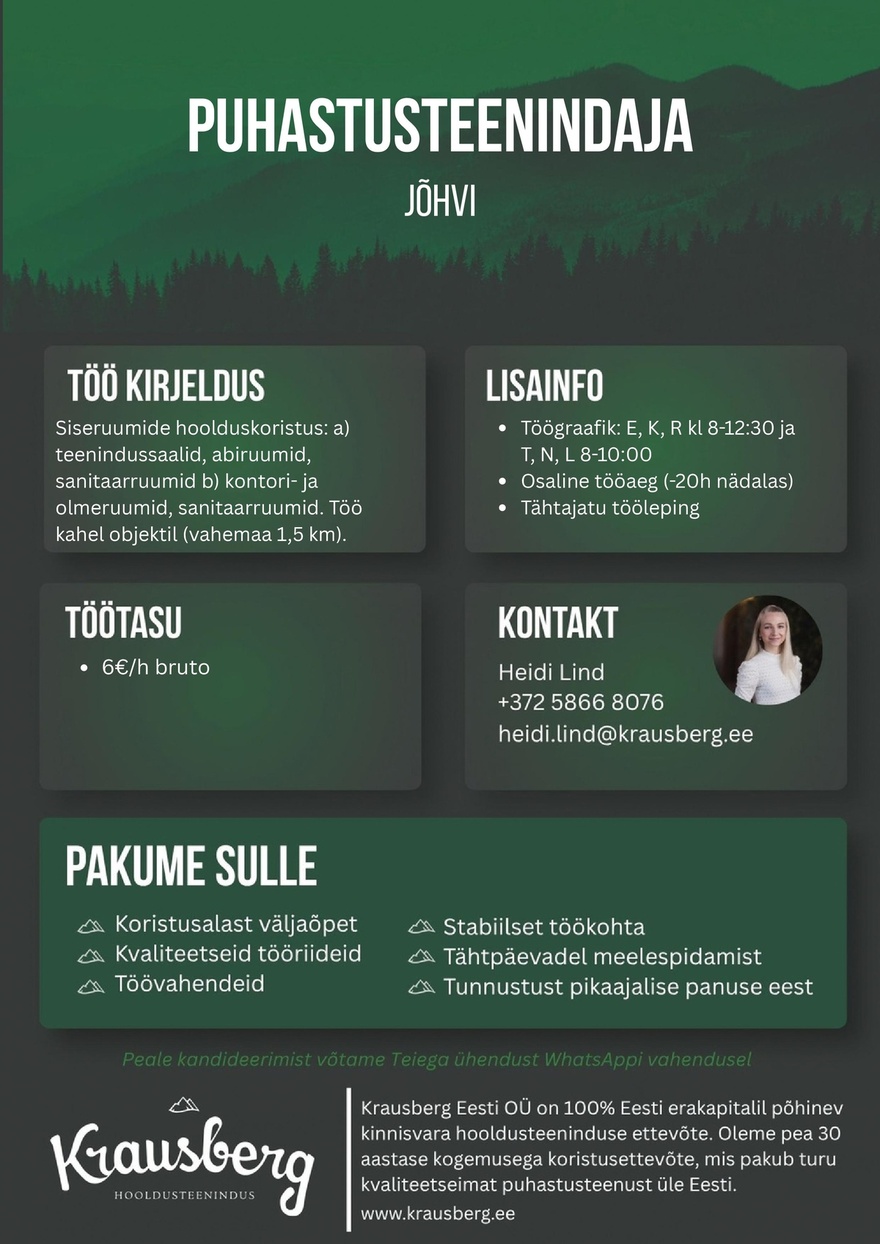 Krausberg Eesti OÜ Puhastusteenindaja, Jõhvi (osaline)