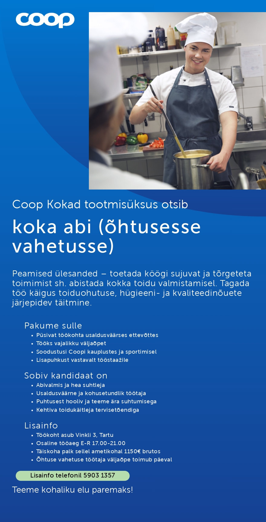 Coop Eesti Keskühistu Koka abi (õhtusesse vahetusse)