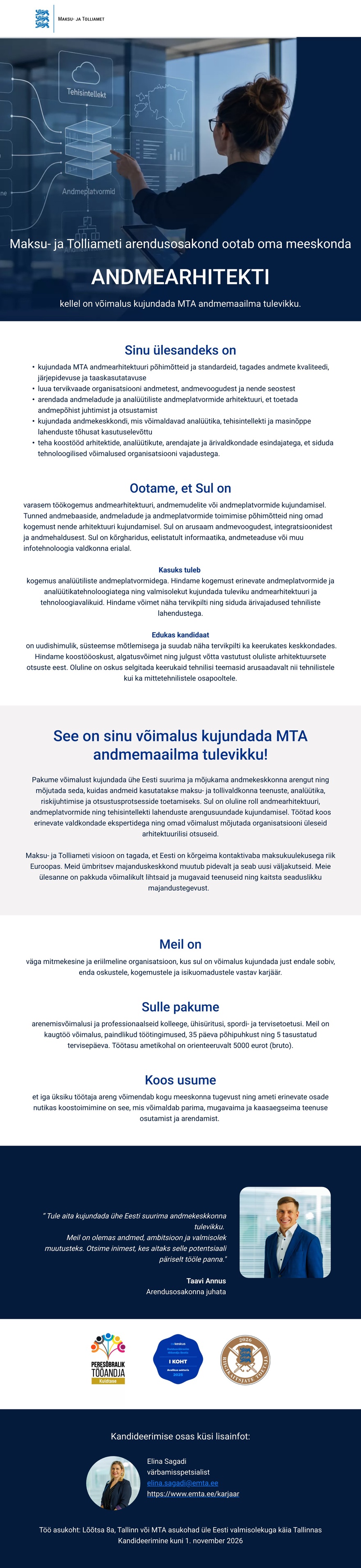 Maksu- ja Tolliamet Andmearhitekt