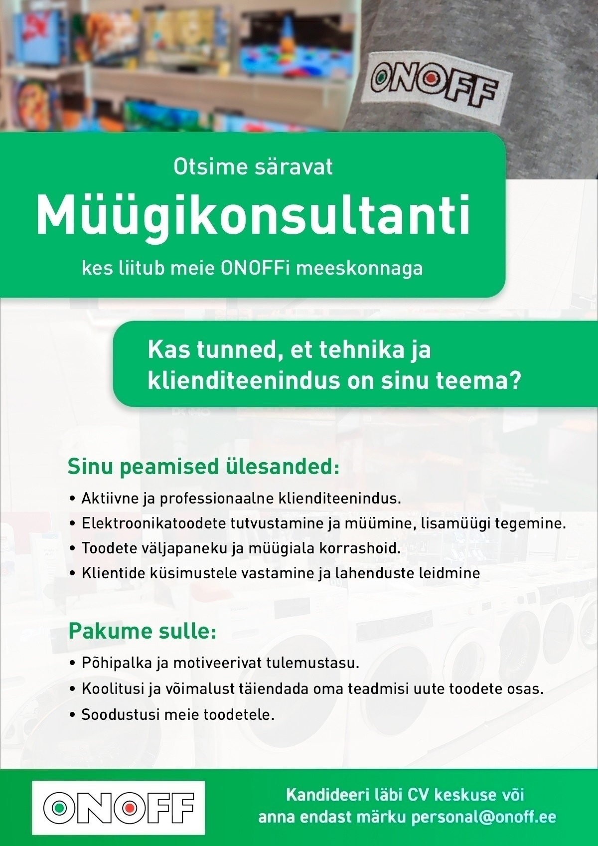 ONOFF Jaekaubanduse OÜ Müügikonsultant (Narva ONOFF)