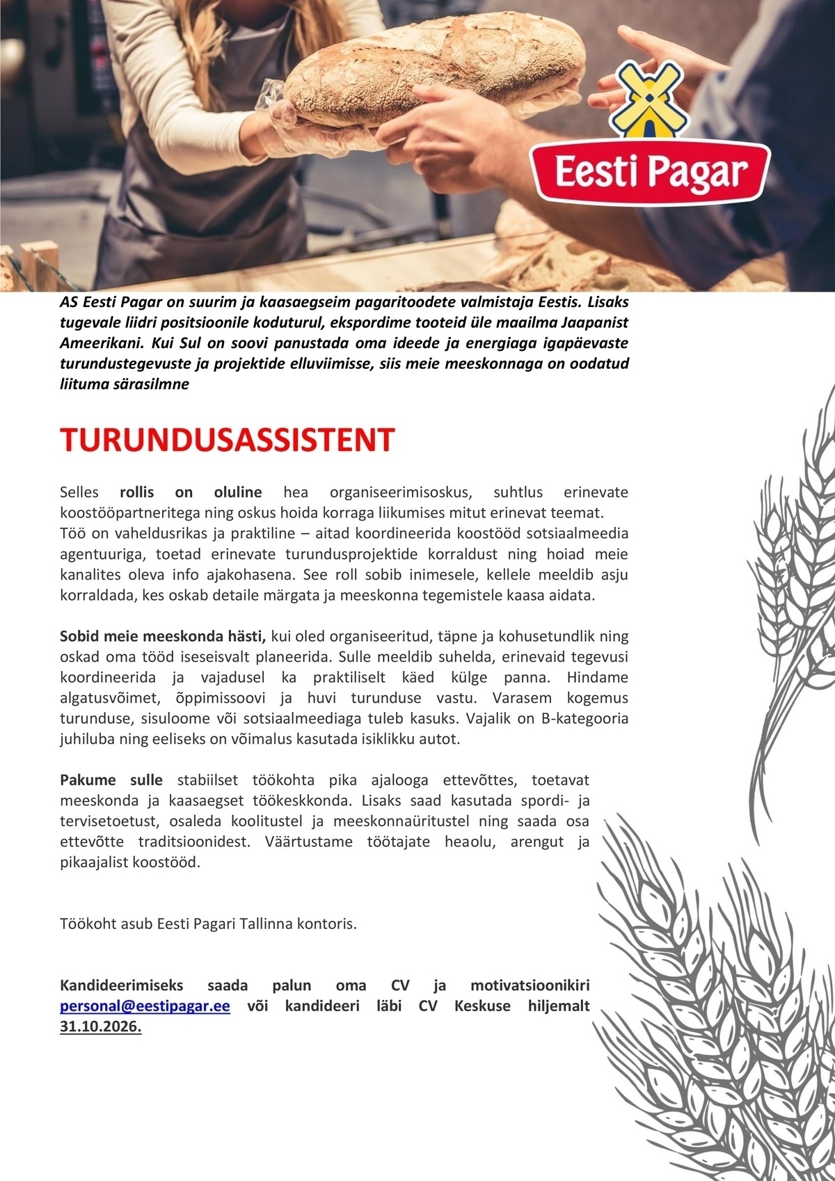 Eesti Pagar AS Turundusassistent