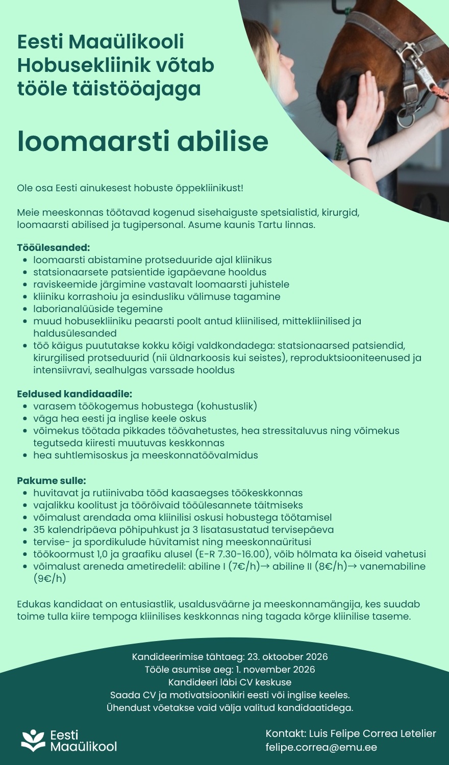 Eesti Maaülikool Loomaarsti abiline