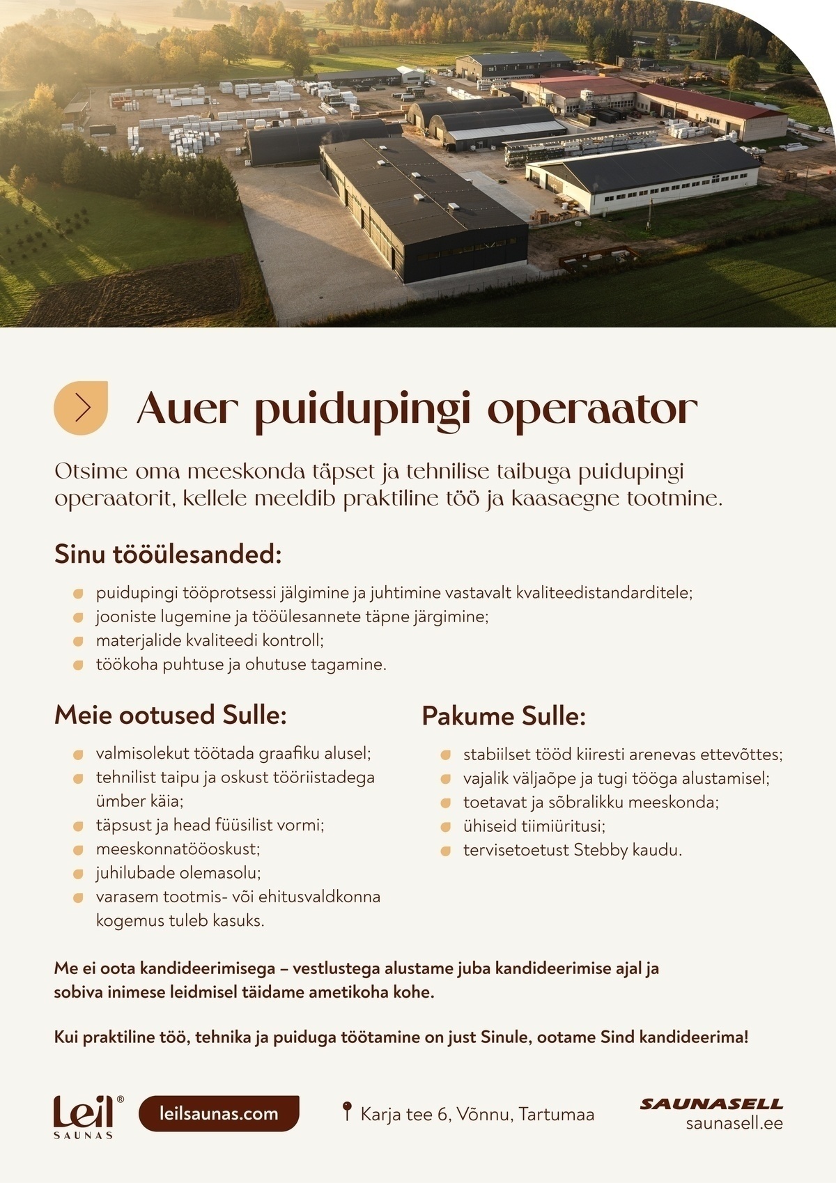 SAUNASELL OÜ Auer BL 100 puidupingi operaator
