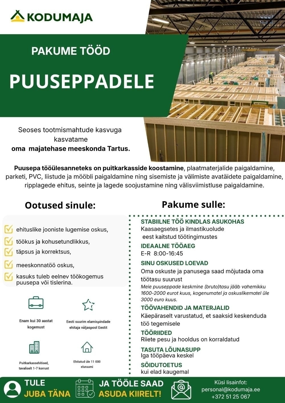 Kodumaja AS tütarettevõte KM Element OÜ Puusepp Tartu majatehasesse