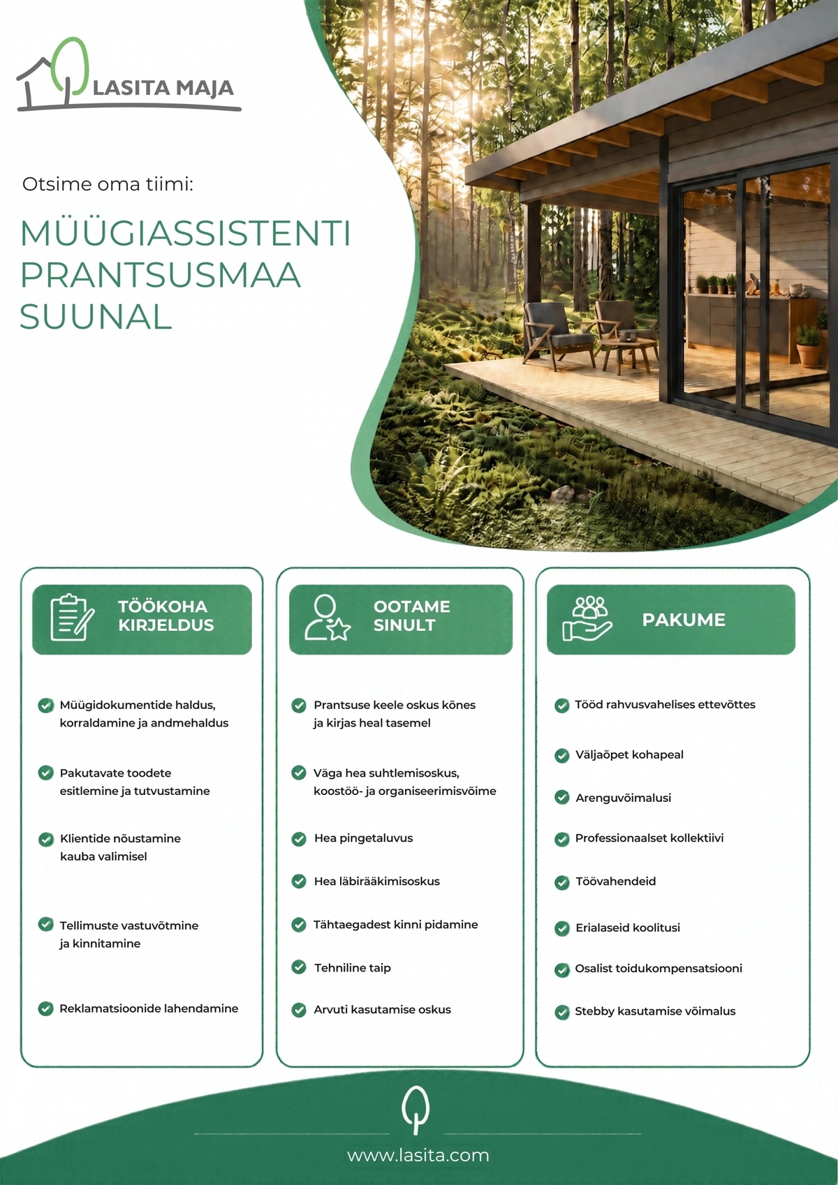 Lasita Maja OÜ Müügiassistent Prantsusmaa suunal