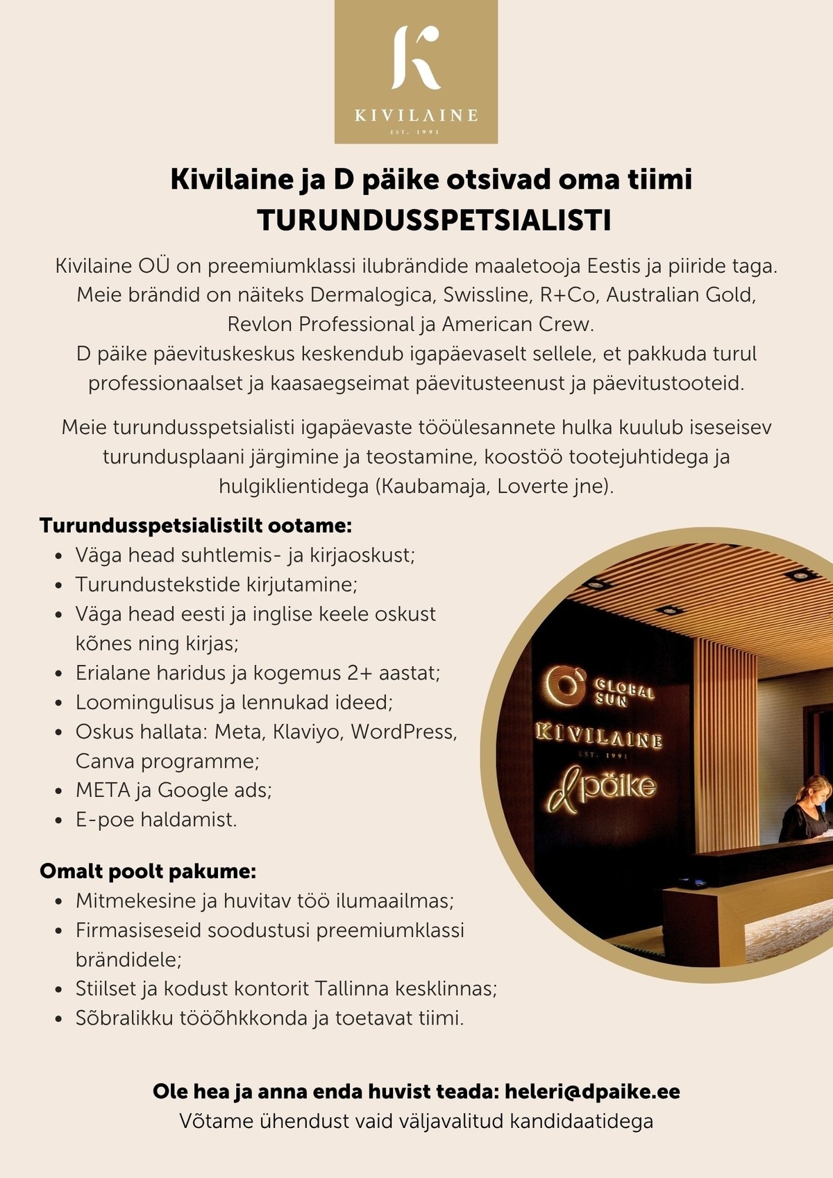Kivilaine OÜ Turundusspetsialist