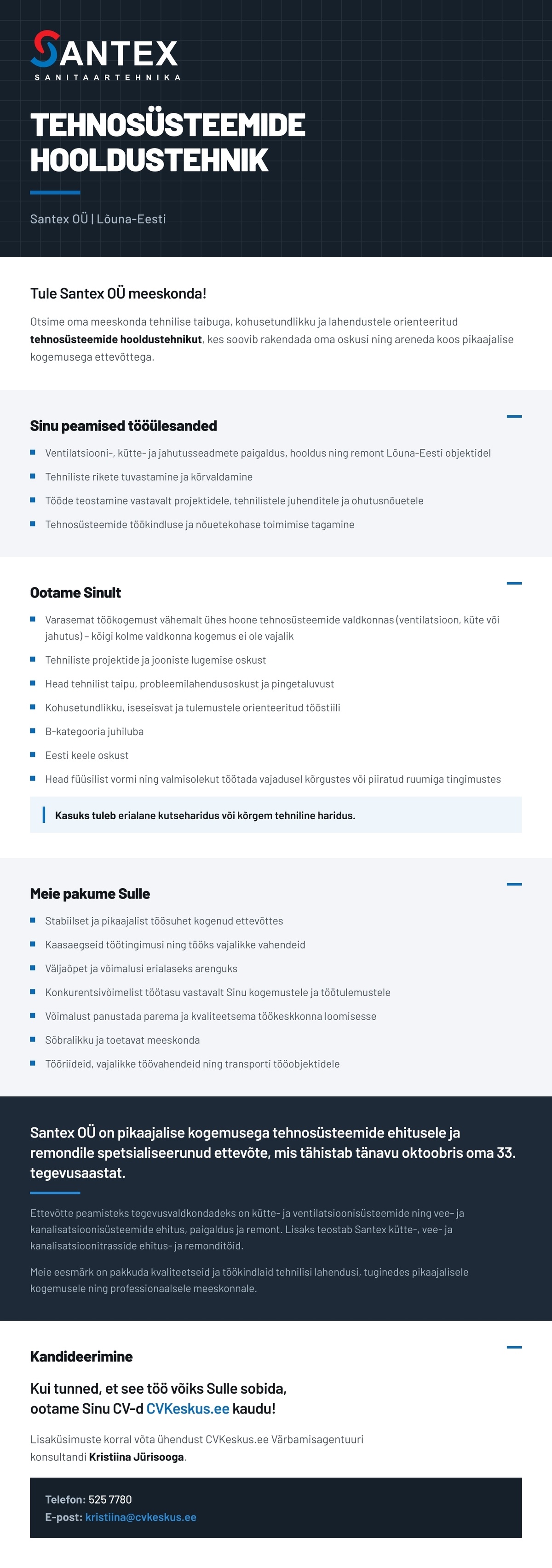 Santex OÜ TEHNOSÜSTEEMIDE HOOLDUSTEHNIK