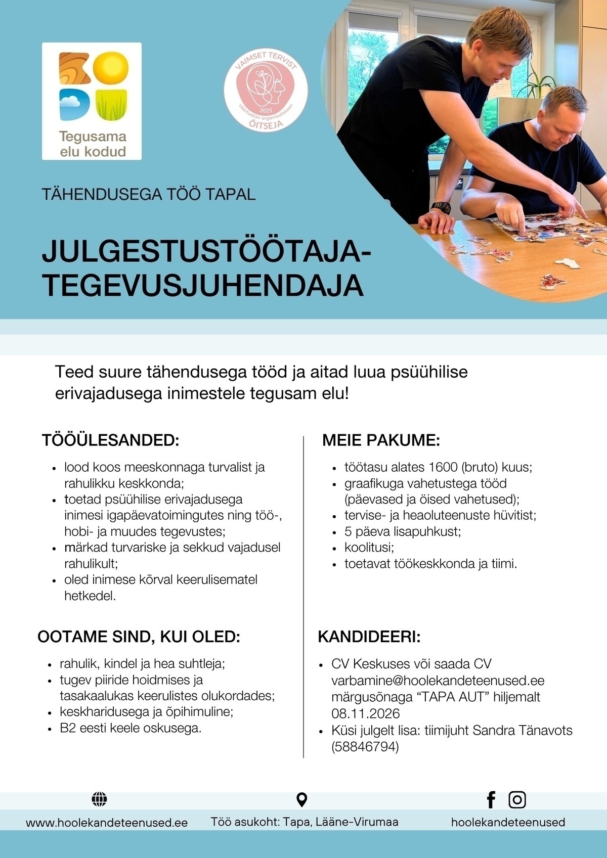 HOOLEKANDETEENUSED AS TÄHENDUSEGA TÖÖ Tapal