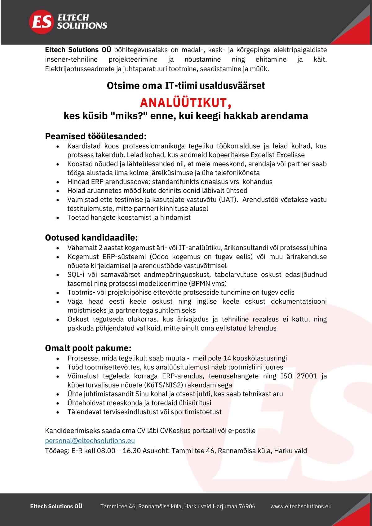 Eltech Solutions OÜ Analüütik