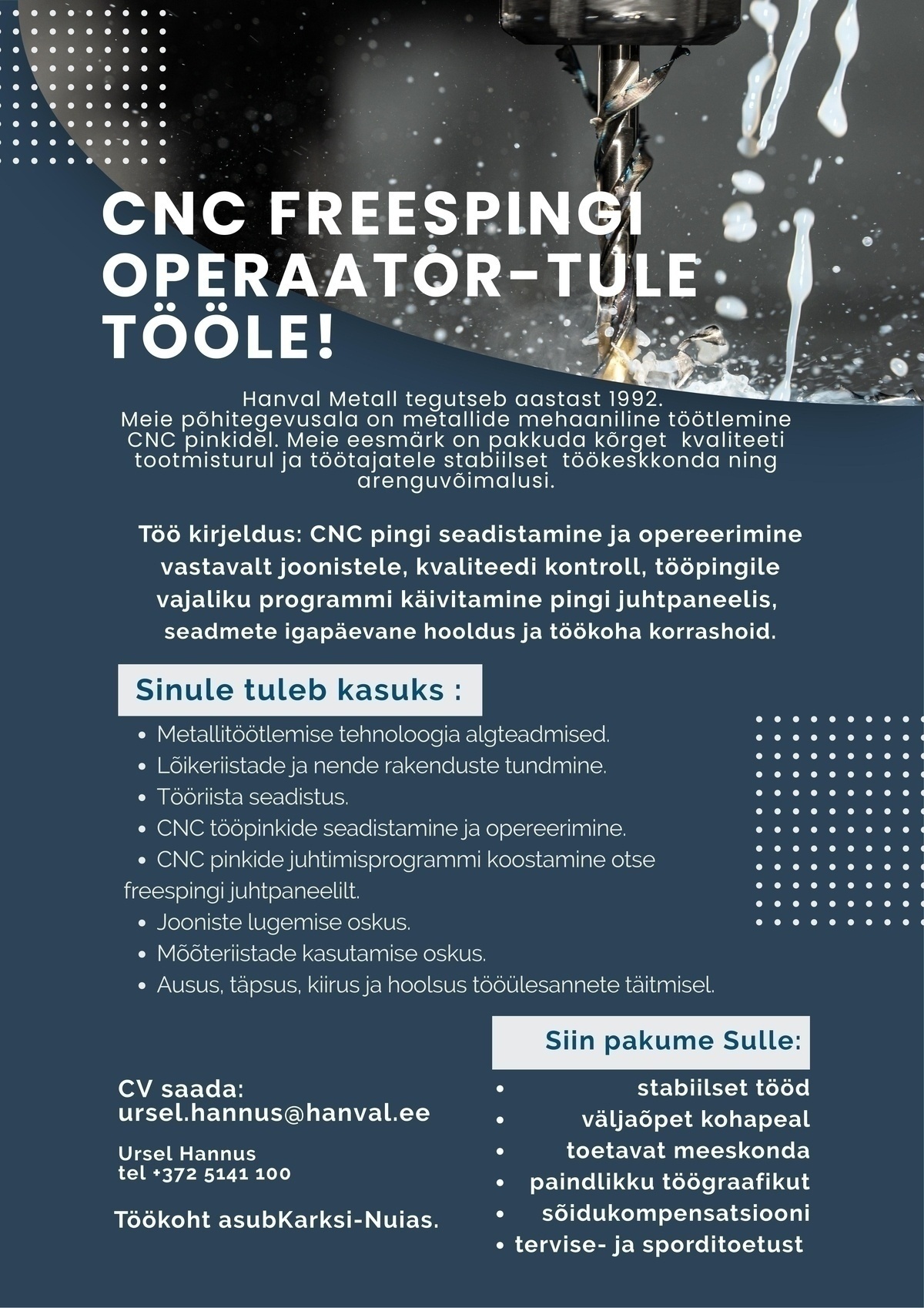 Hanval Metall OÜ CNC-freespingi operaator