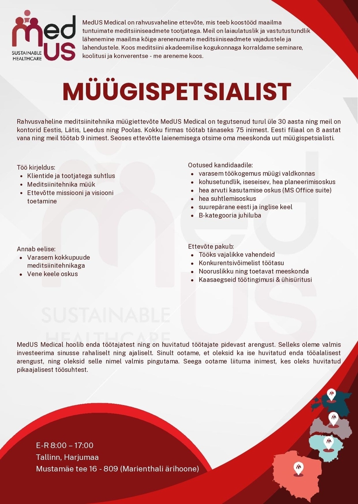 UAB MedUS Medical Eesti filiaal Müügispetsialist
