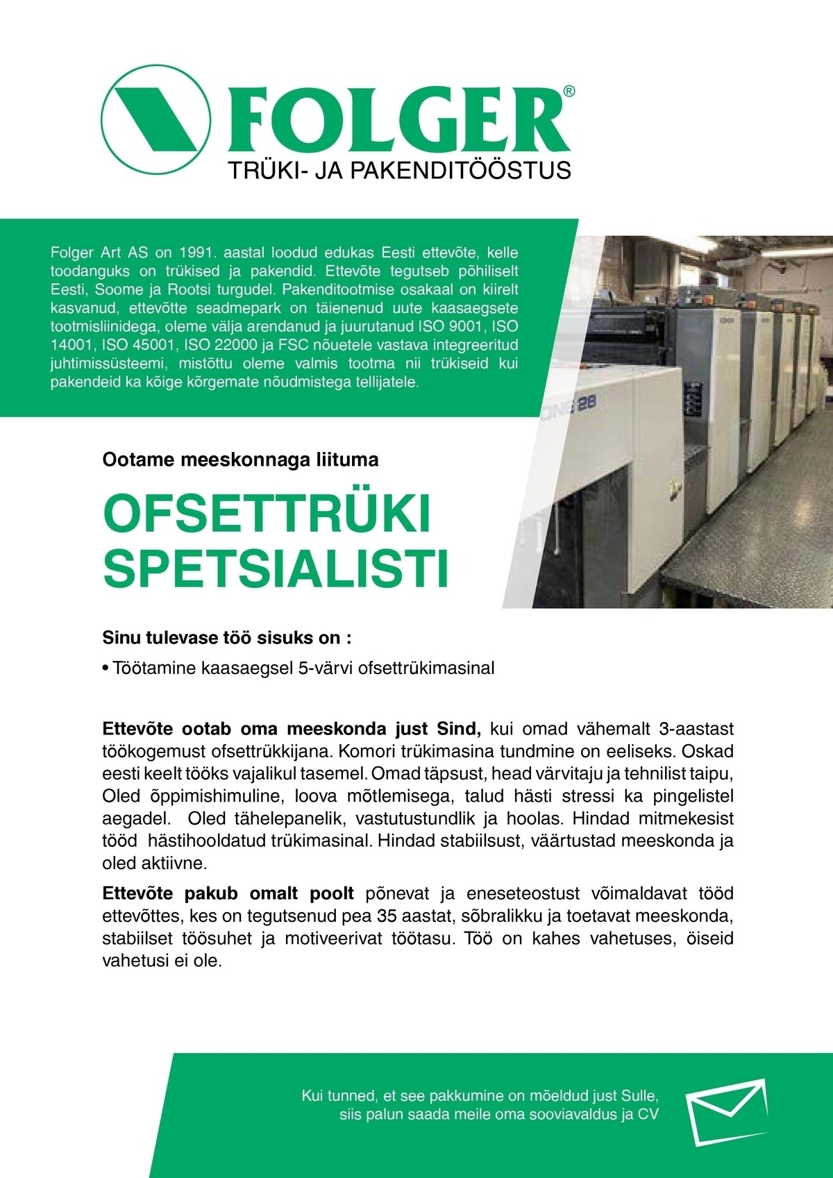 Folger Art AS Ofsettrüki spetsialist