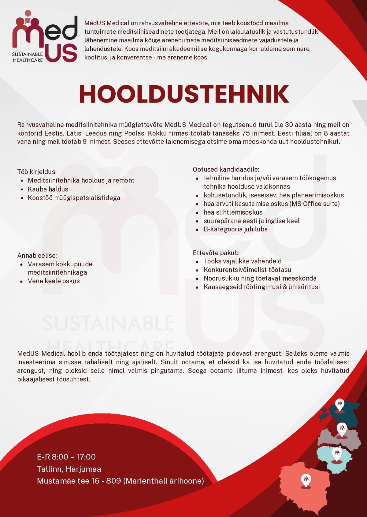 UAB MedUS Medical Eesti filiaal Hooldustehnik