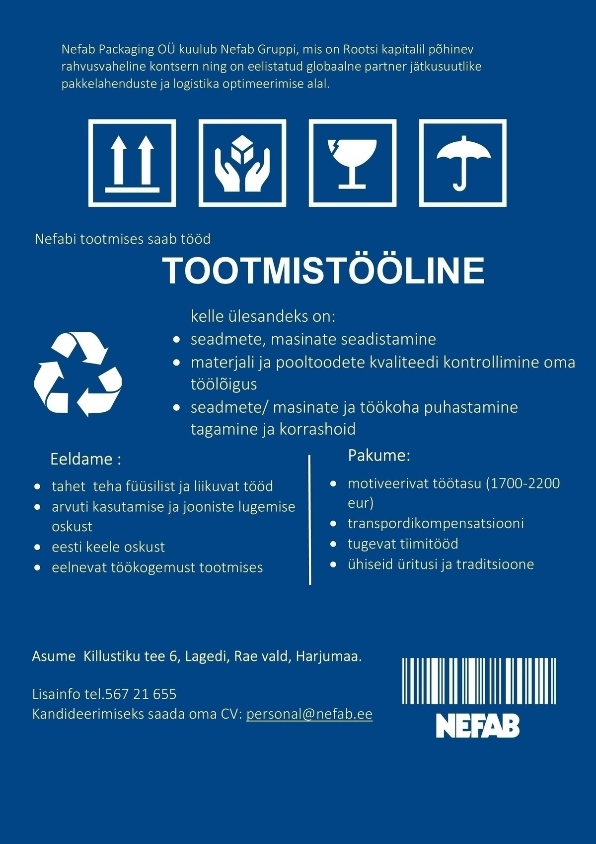 NEFAB PACKAGING OÜ Tootmistööline