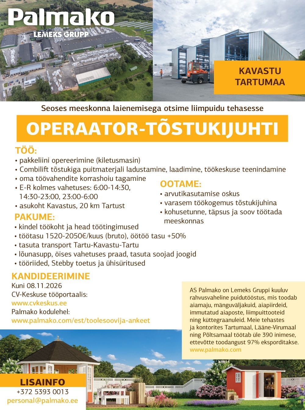 Palmako AS Operaator-tõstukijuht