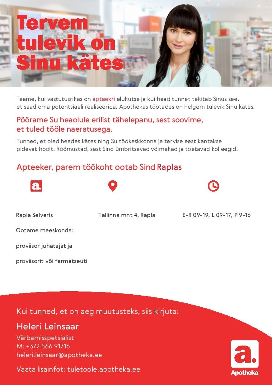 Apotheka Apteeker Rapla Selveri Apotheka Apteeki