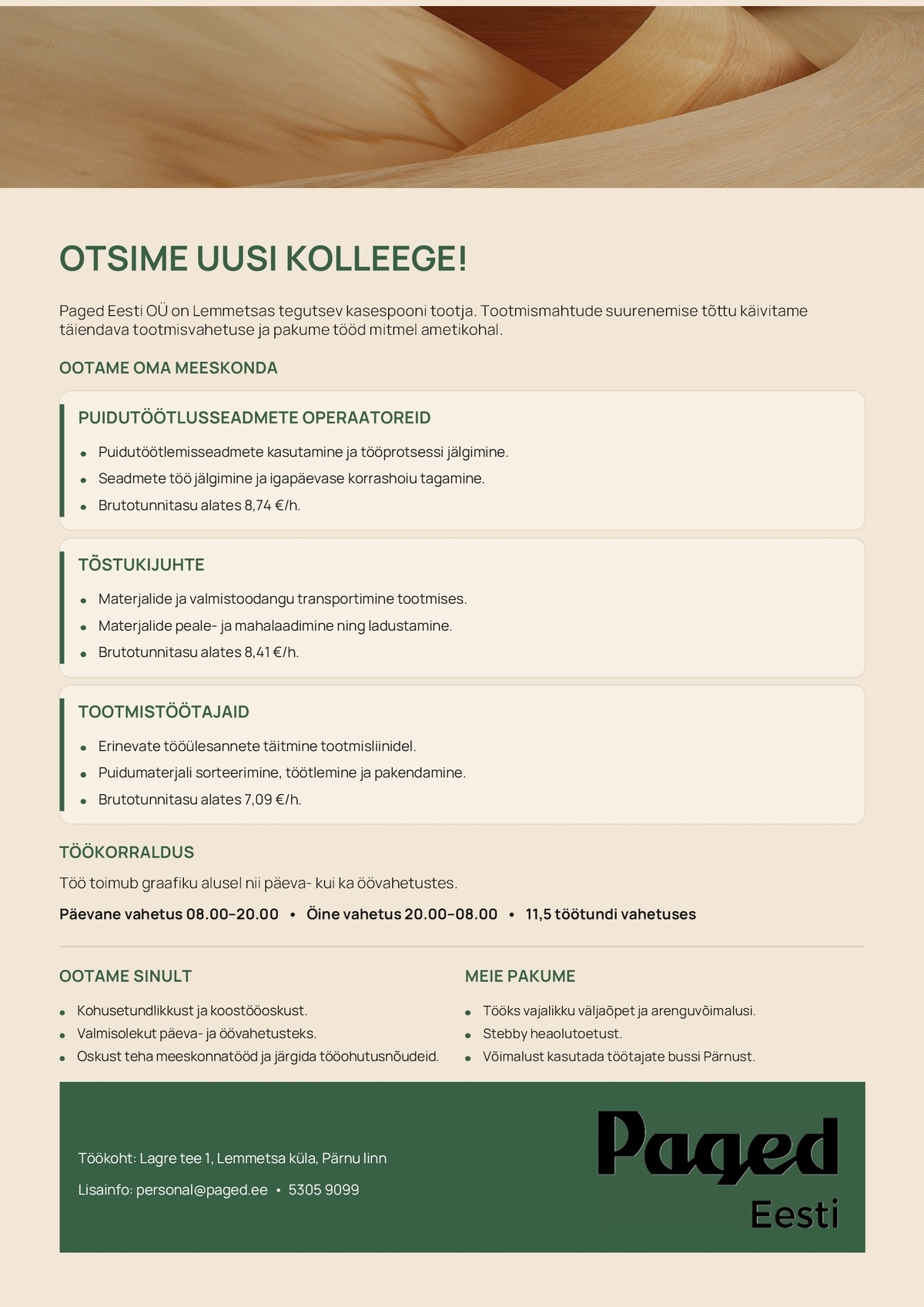 PAGED EESTI OÜ Tootmistööline