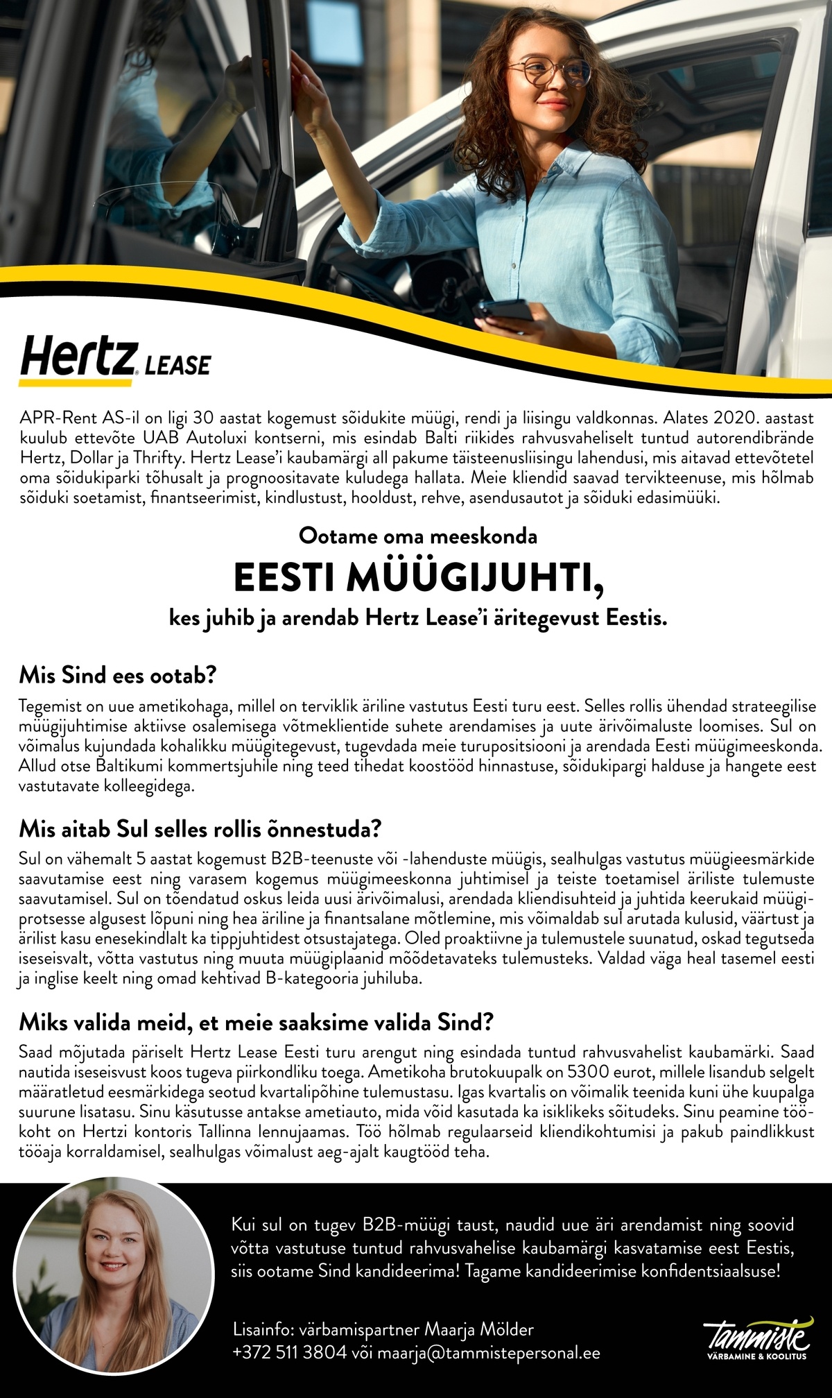 Tammiste värbamine & koolitus Eesti müügijuht (Hertz Lease)