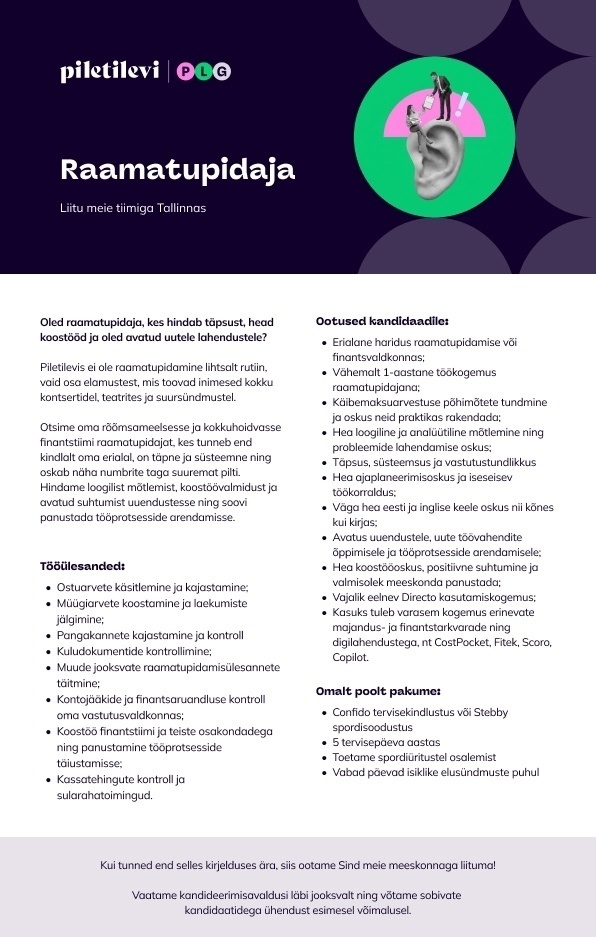 Piletilevi PLG AS Raamatupidaja