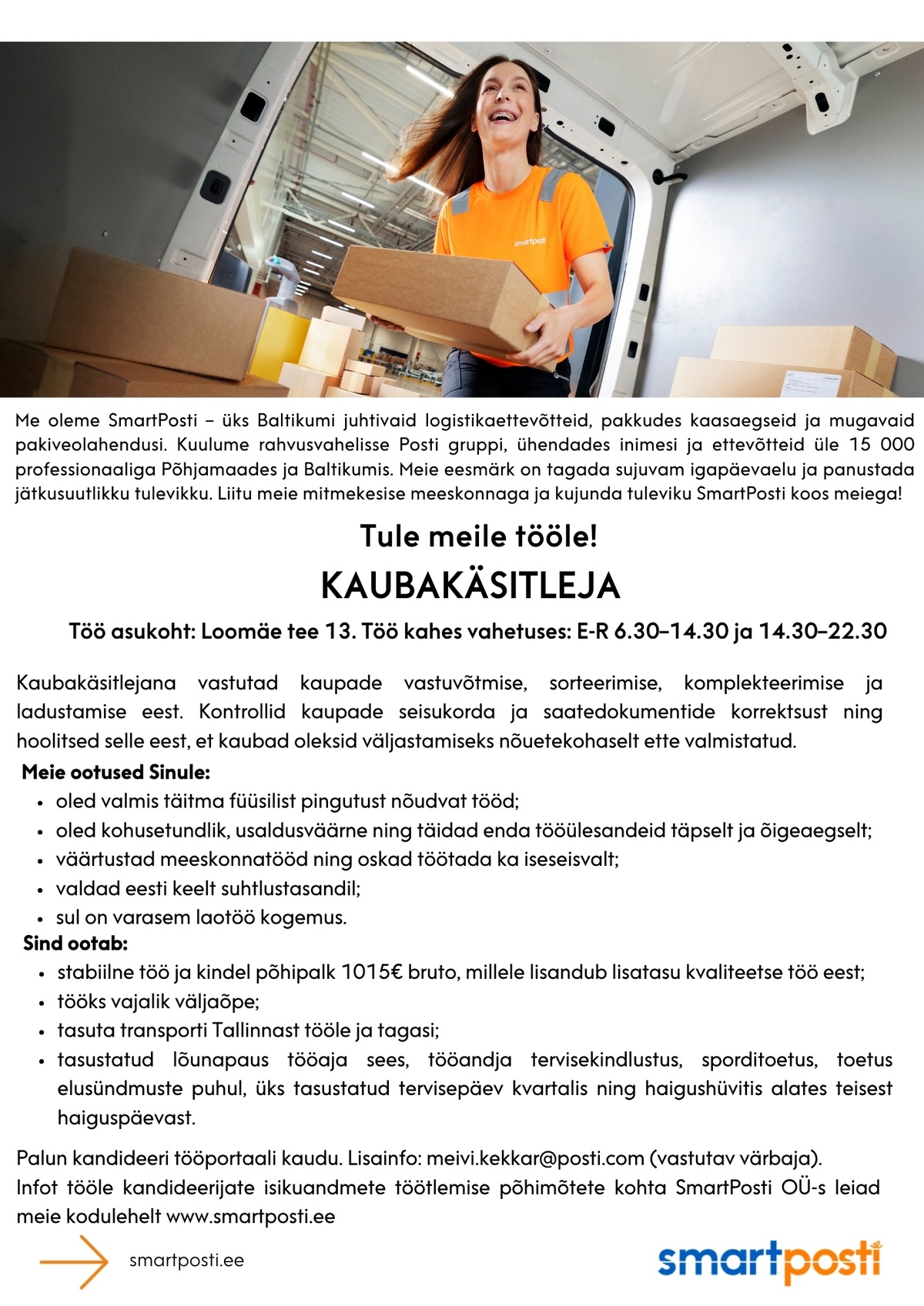 SmartPosti OÜ Kaubakäsitleja (vahetustega töö)