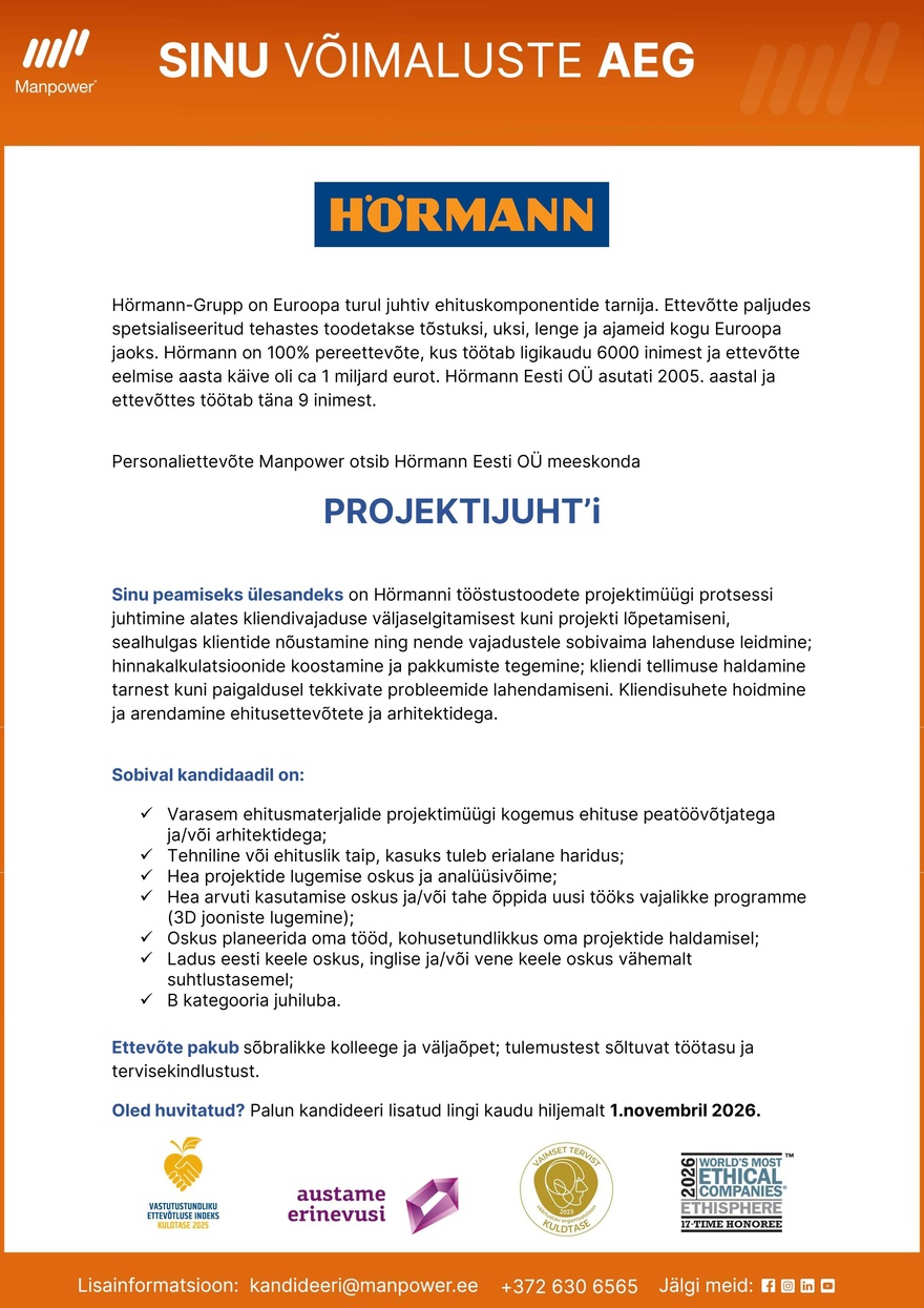 Manpower OÜ Projektijuht