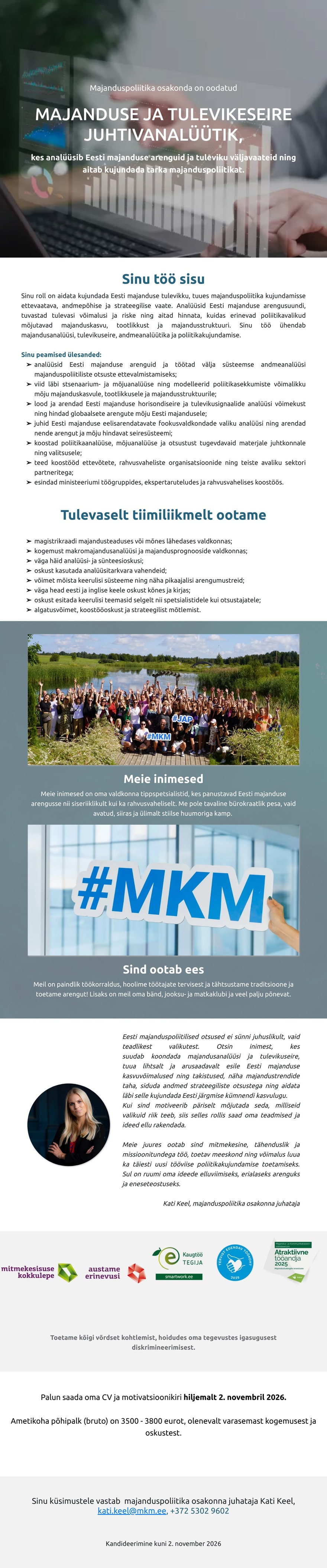Majandus- ja kommunikatsiooniministeerium Majanduse ja tulevikeseire juhtivanalüütik