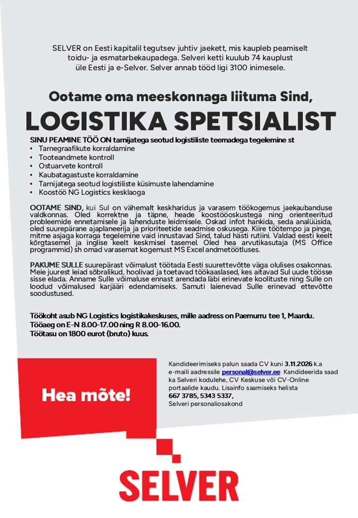 Selver LOGISTIKA SPETSIALIST
