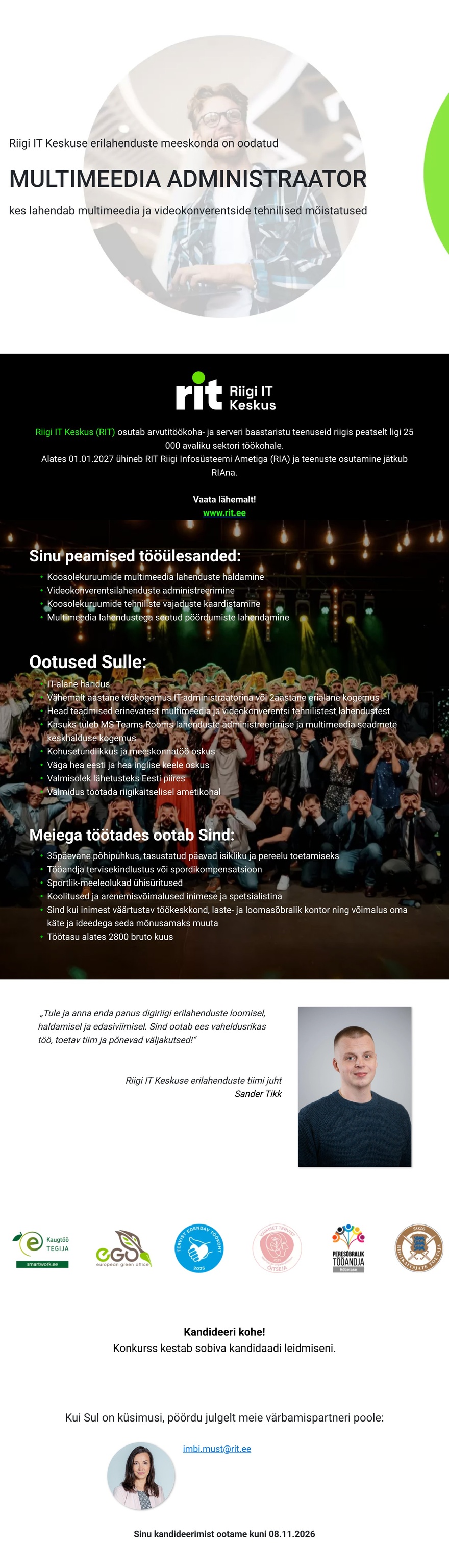 Riigi IT Keskus Multimeedia administraator