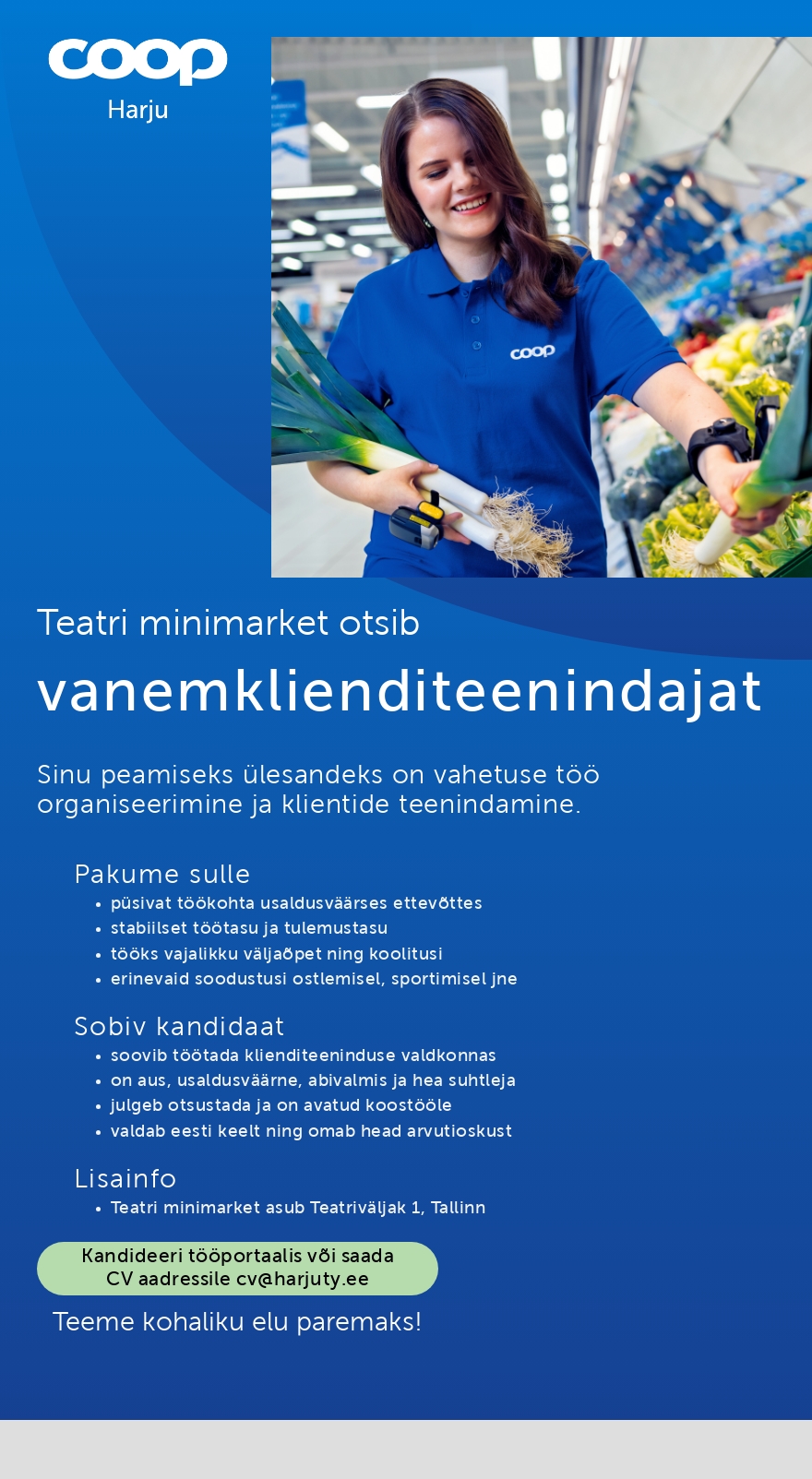 Harju Tarbijate Ühistu Teatri minimarketi vanemklienditeenindaja