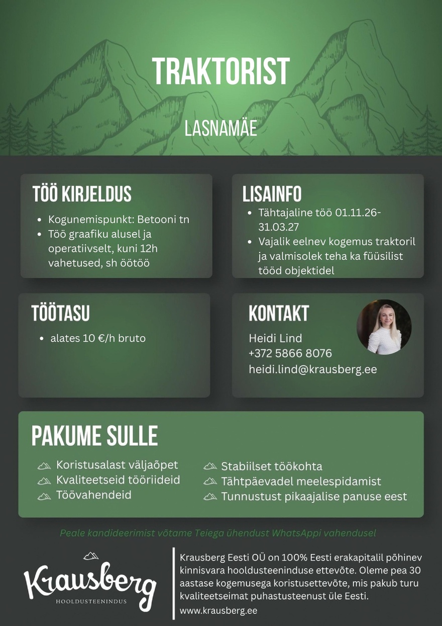 Krausberg Eesti OÜ Traktorist, Lasnamäe (tähtajaline)