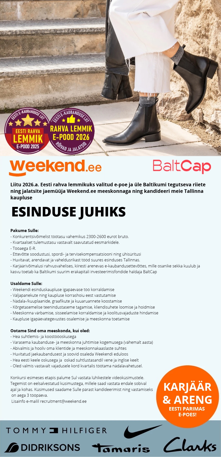 Weekend Eesti OÜ HEA TÖÖAEG & TÖÖTASU- ESINDUSE JUHT Tallinna Weekendi kauplusesse