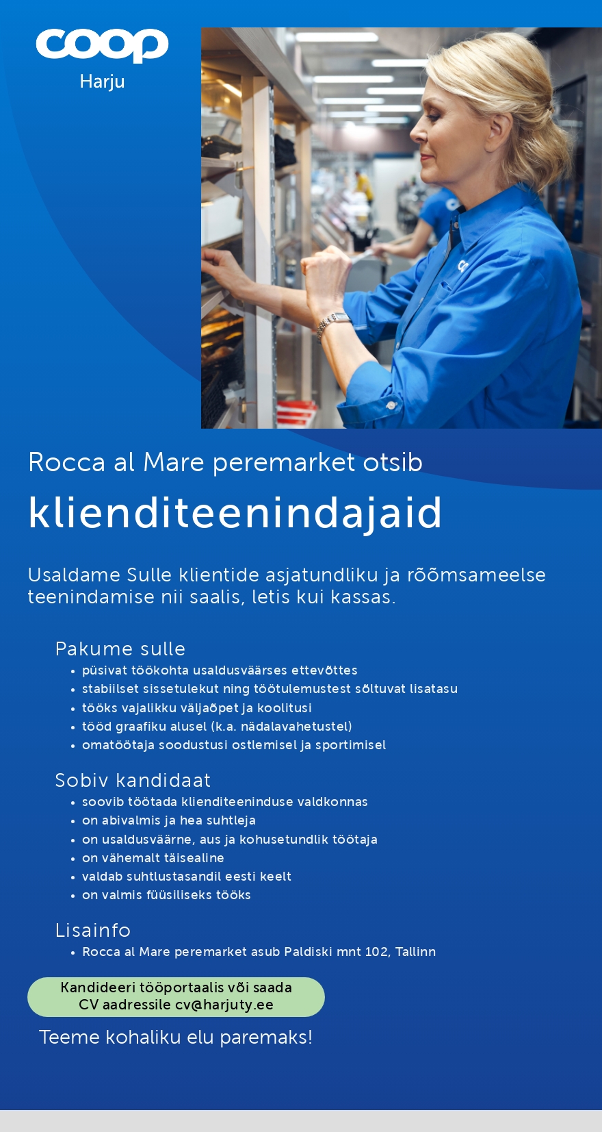 Harju Tarbijate Ühistu Rocca al Mare klienditeenindaja (Coop Harju)