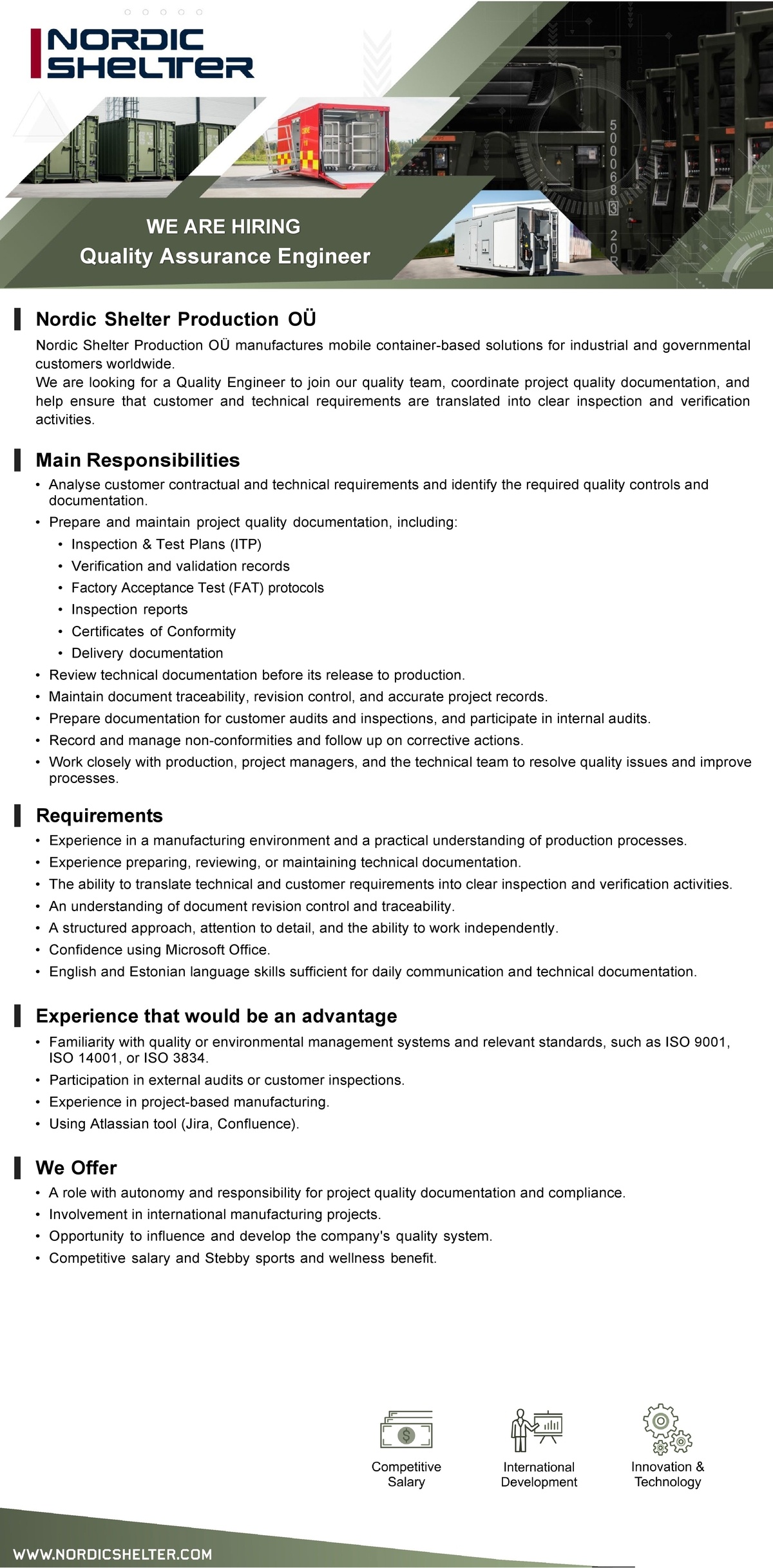 NORDIC SHELTER PRODUCTION OÜ Quality Assurance Engineer