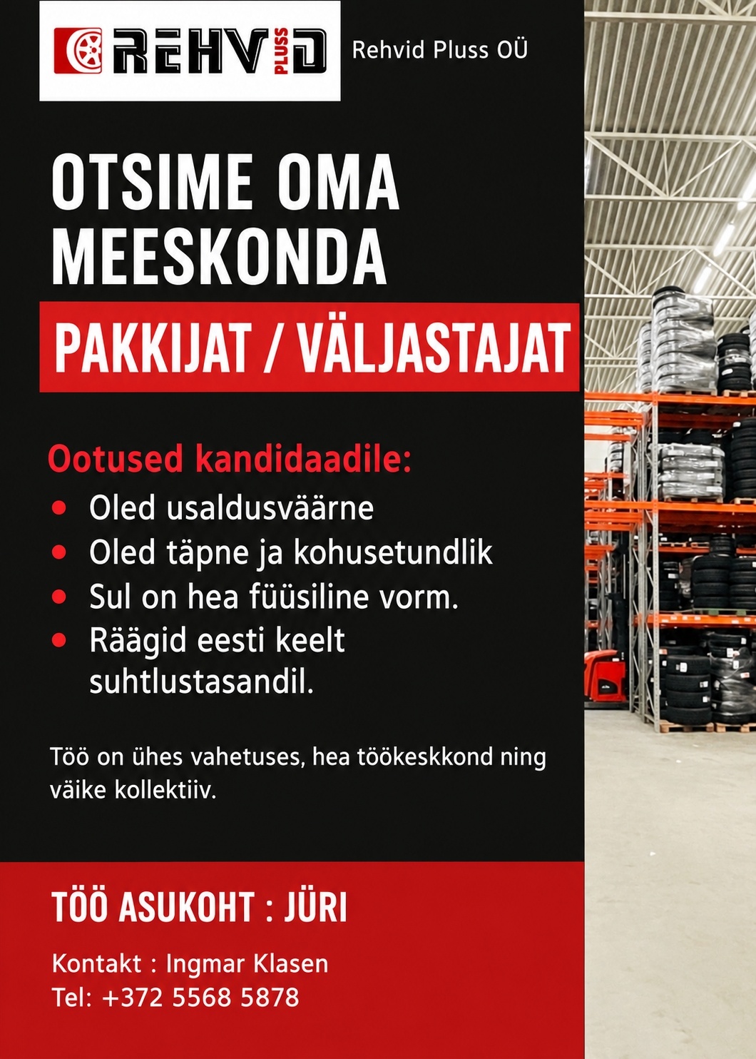 REHVID PLUSS OÜ Pakkija / väljastaja - hooajaline