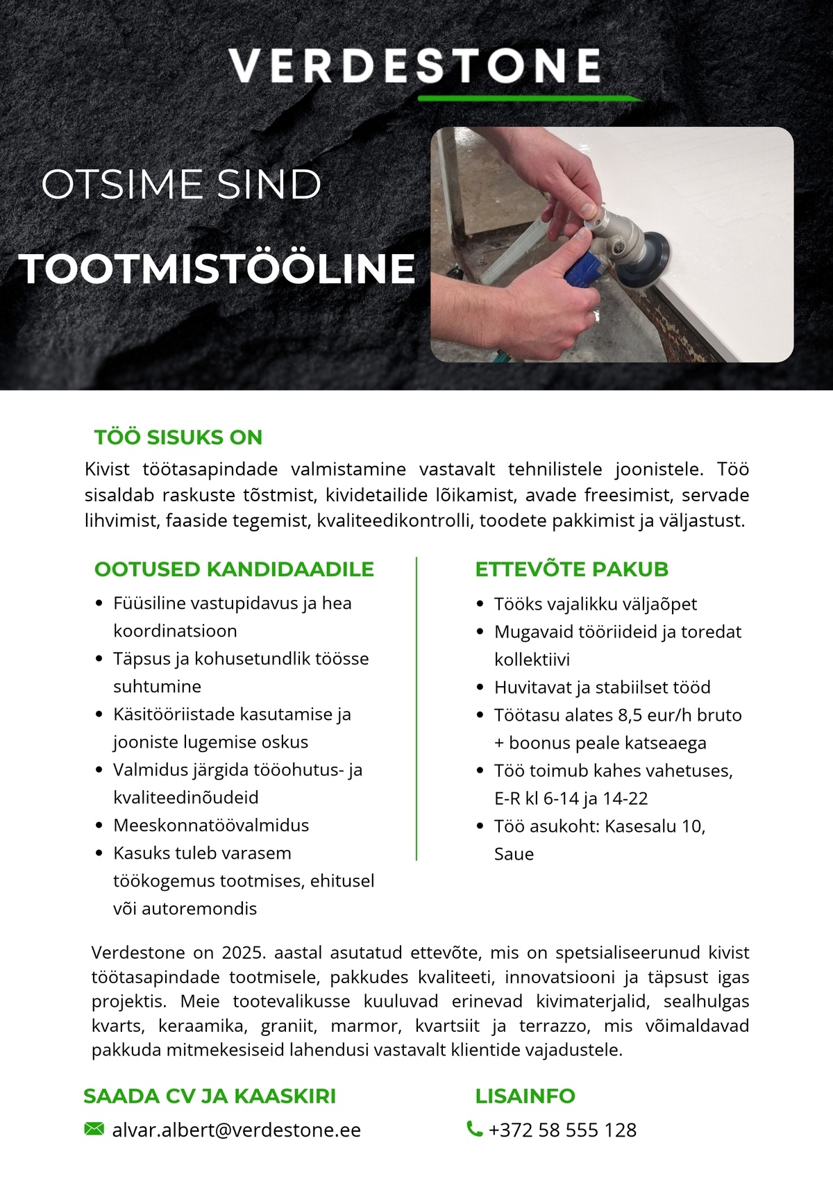 Verdestone OÜ Tootmistööline