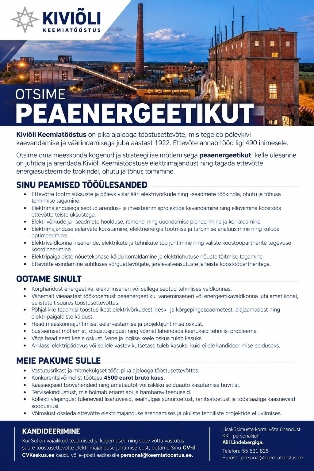 KIVIÕLI KEEMIATÖÖSTUSE OSAÜHING Peaenergeetik