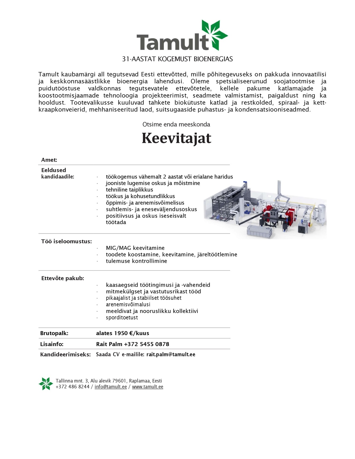 Tamult Tootmine OÜ Keevitaja-koostaja