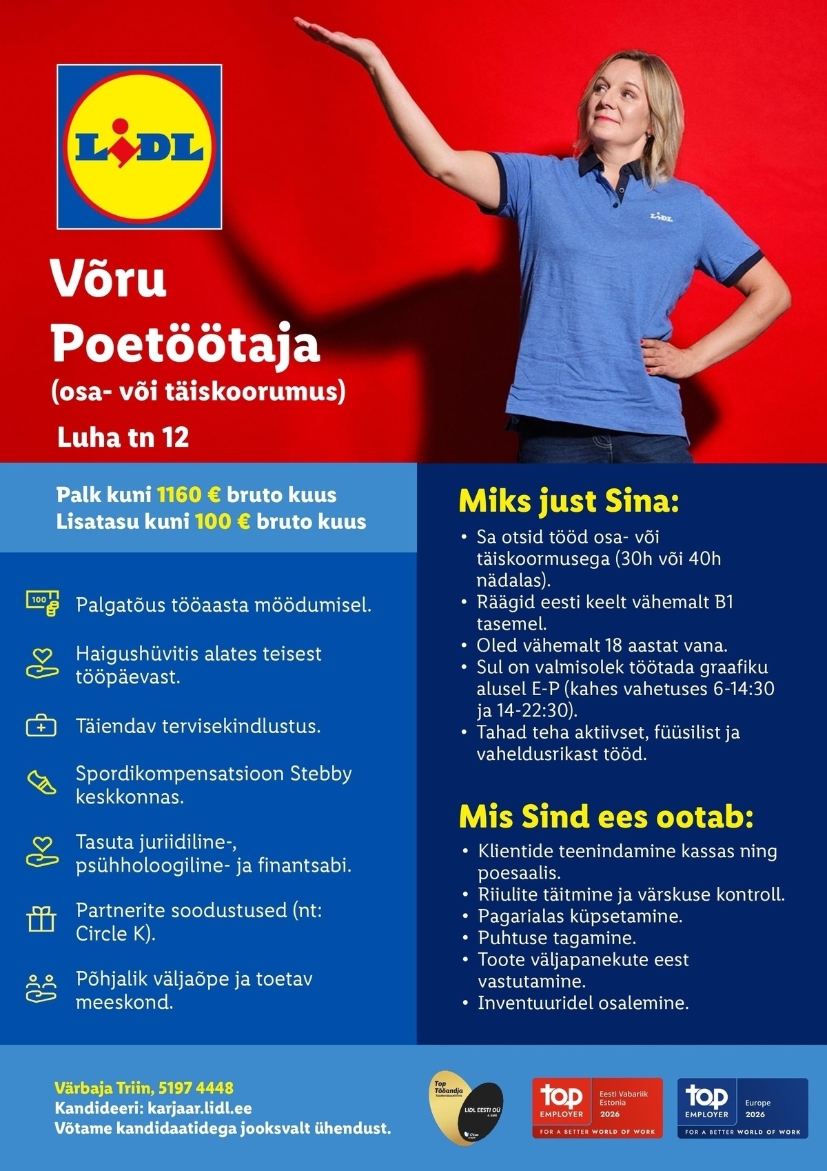 Lidl Eesti OÜ Võru poetöötaja - osaline või täistööaeg (Luha tn 12, Võru)