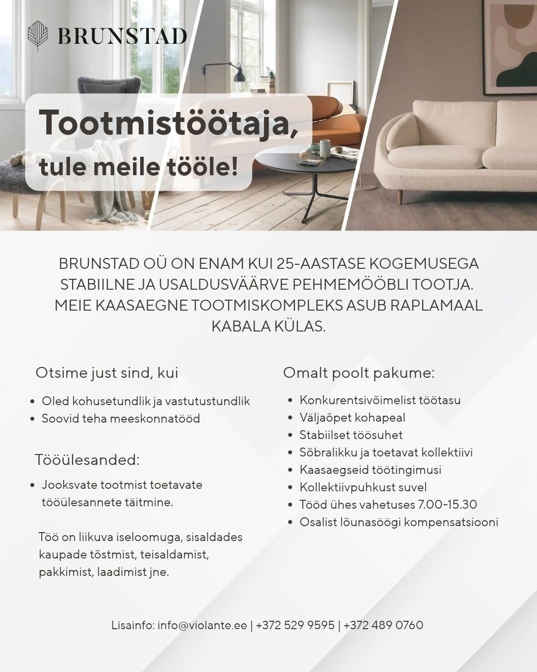 Brunstad OÜ Tootmistöötaja