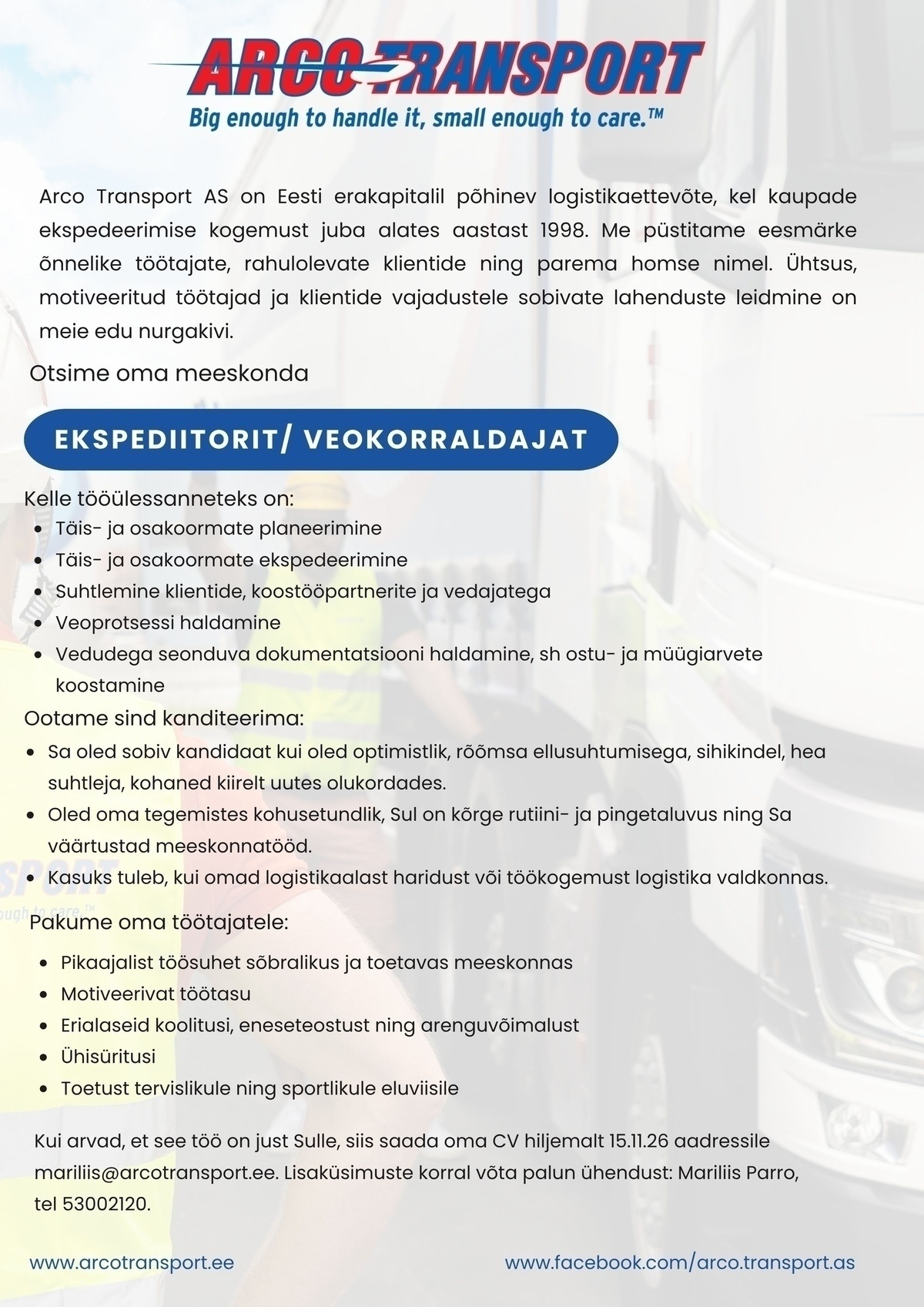 ARCO TRANSPORT AS EKSPEDIITOR / VEOKORRALDAJA
