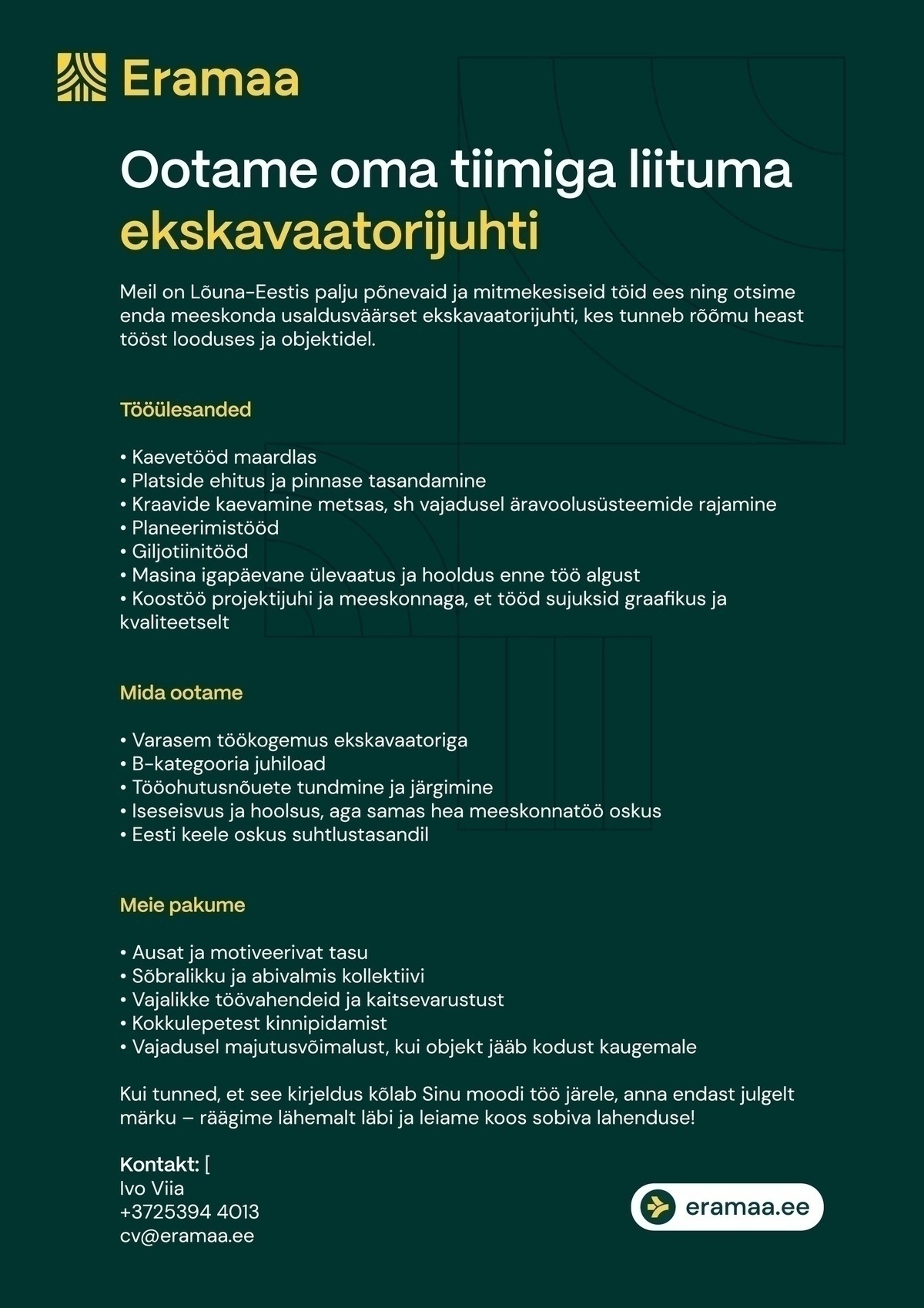 Eramaa OÜ Ekskavaatorijuht