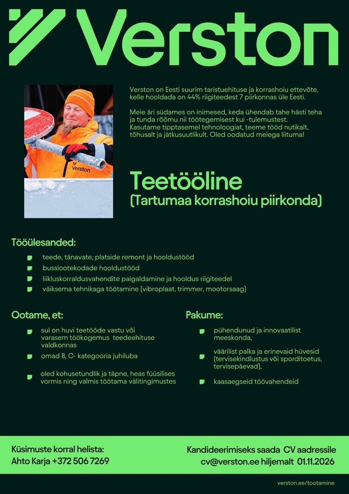 VERSTON EESTI OÜ Teetööline