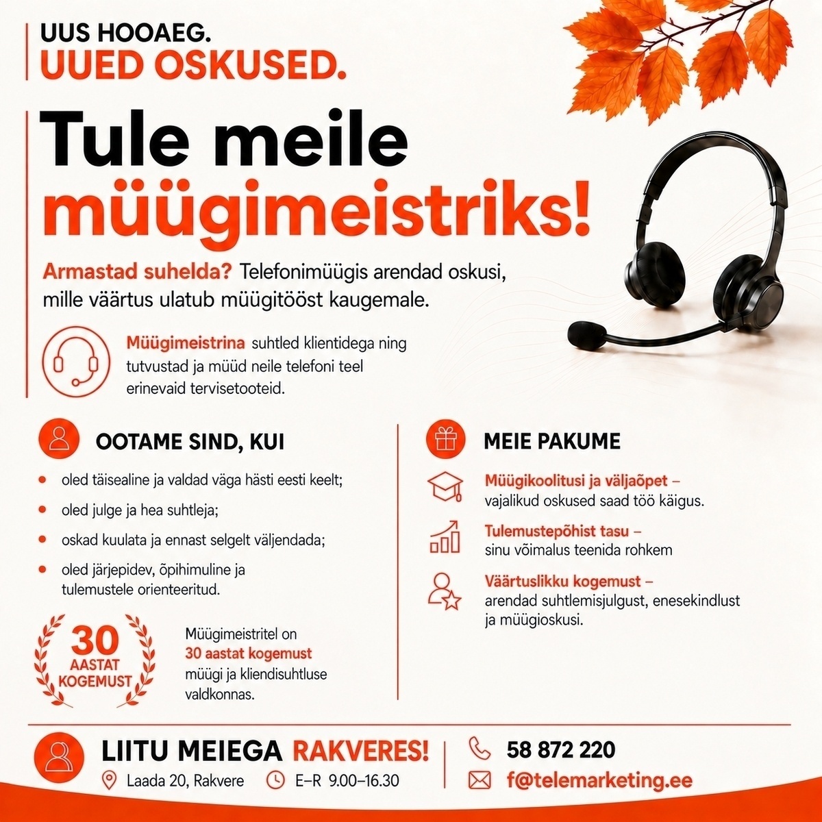 Müügimeistrite AS Tervisetoodete müügikonsultant Rakveres