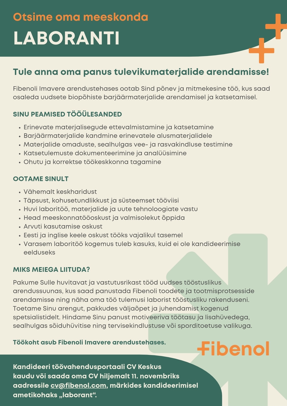 Fibenol Imavere OÜ LABORANT