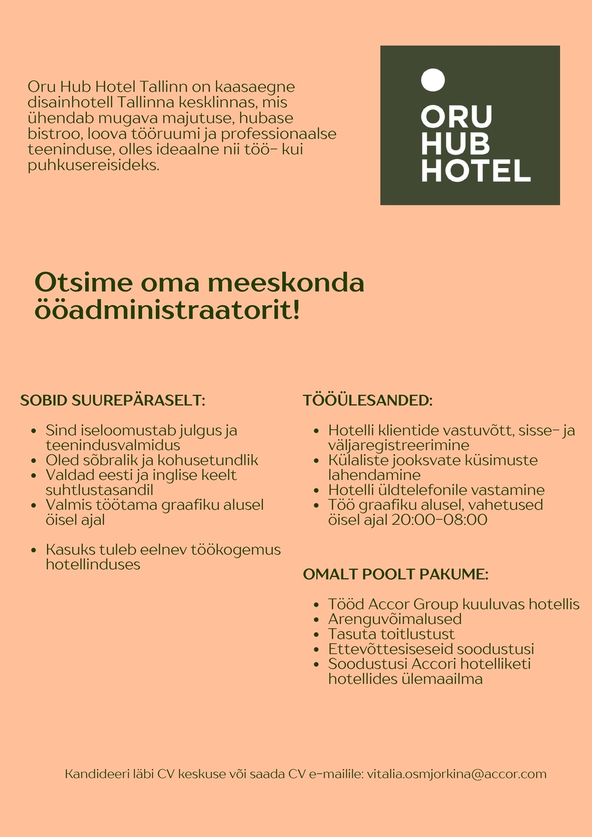 Oru Hotel OP OÜ Öine vastuvõtuadministraator