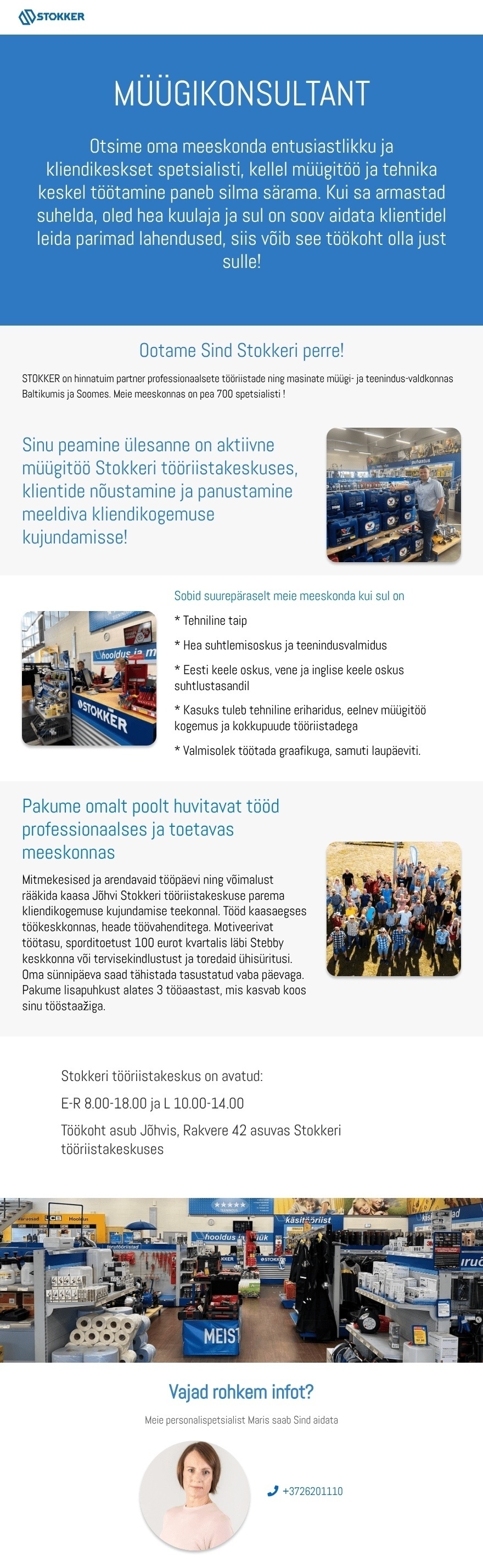 Stokker AS Müügikonsultant Jõhvi