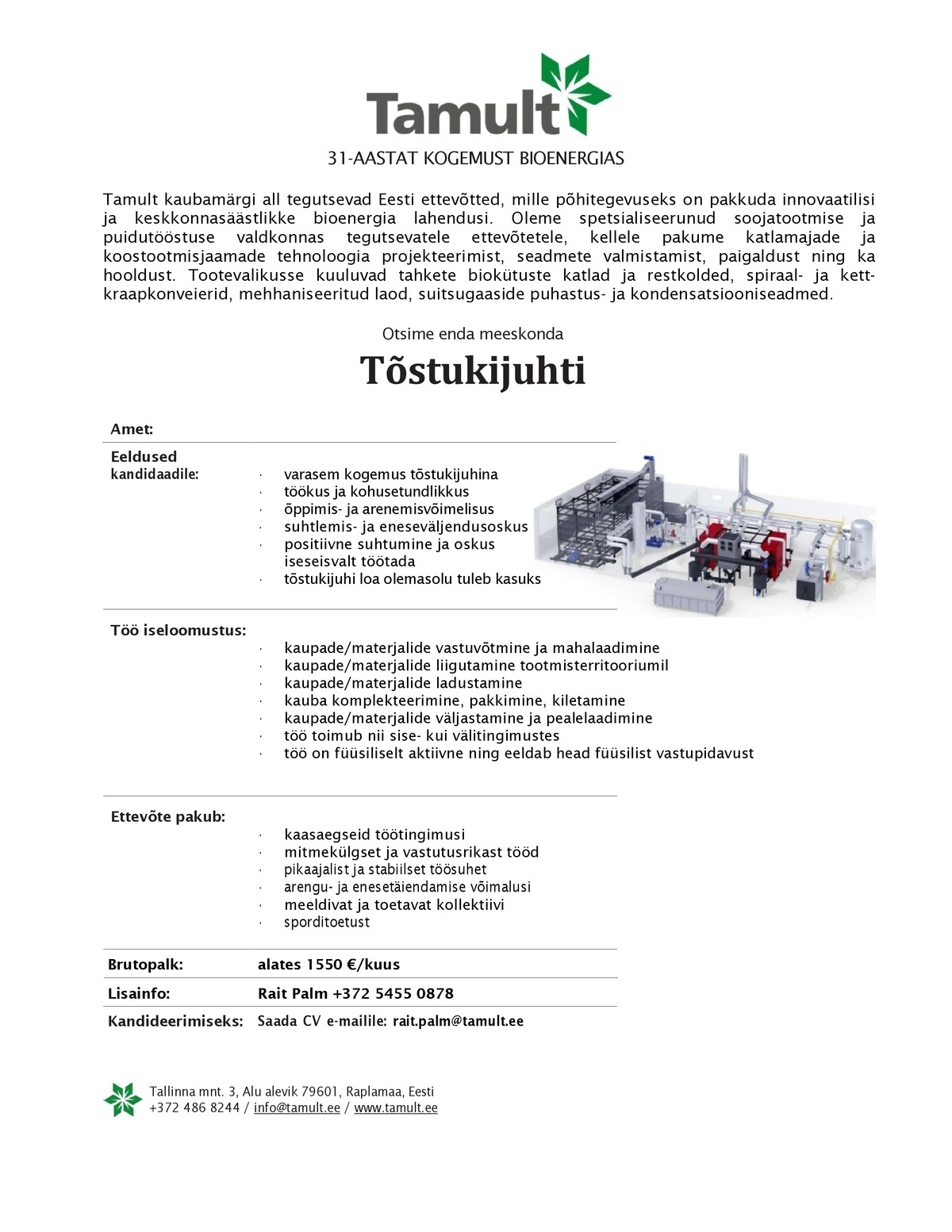 Tamult Tootmine OÜ Tõstukijuht