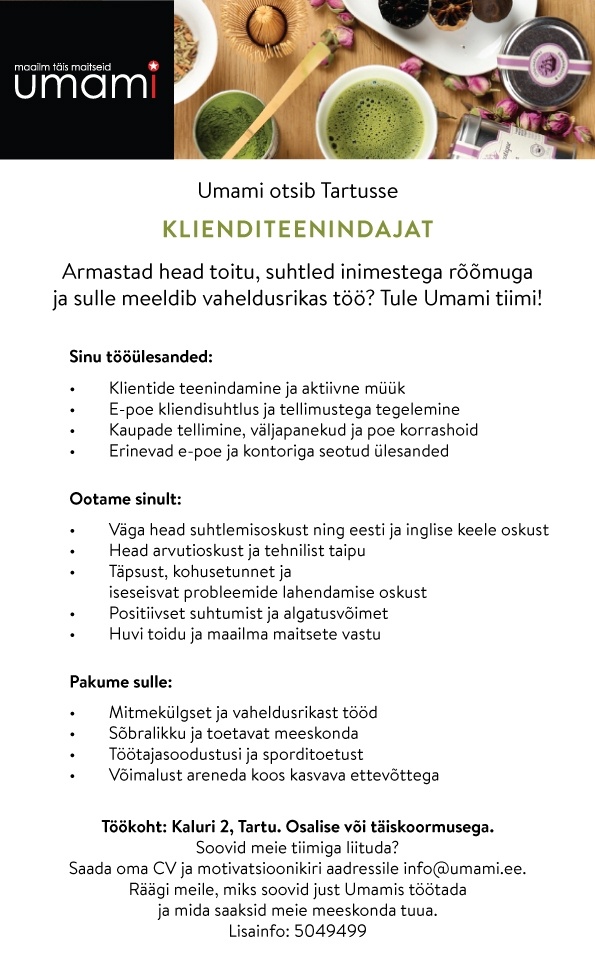 UMAMI OÜ Klienditeenindaja