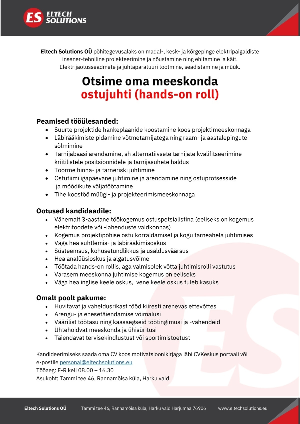 Eltech Solutions OÜ Ostu- ja hankejuht
