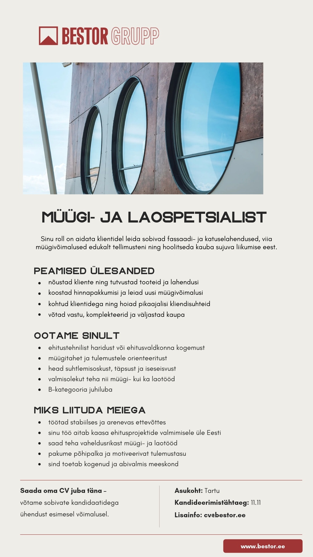 BESTOR GRUPP AS Müügi- ja laospetsialist